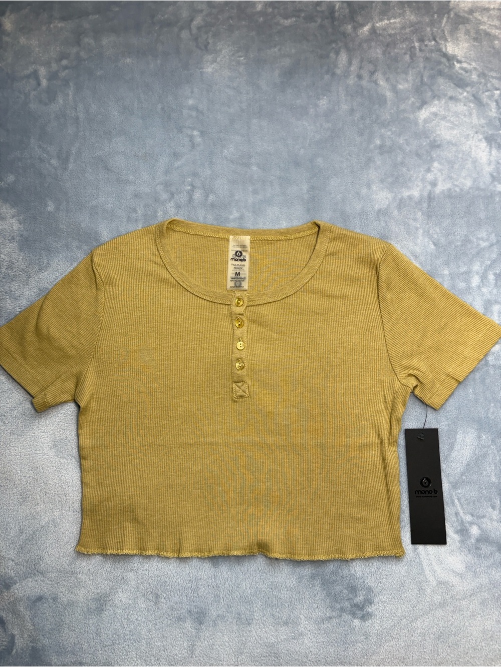 Mono B Ribbed Henley Crop Top - Mustard - Picture 4 of 8
